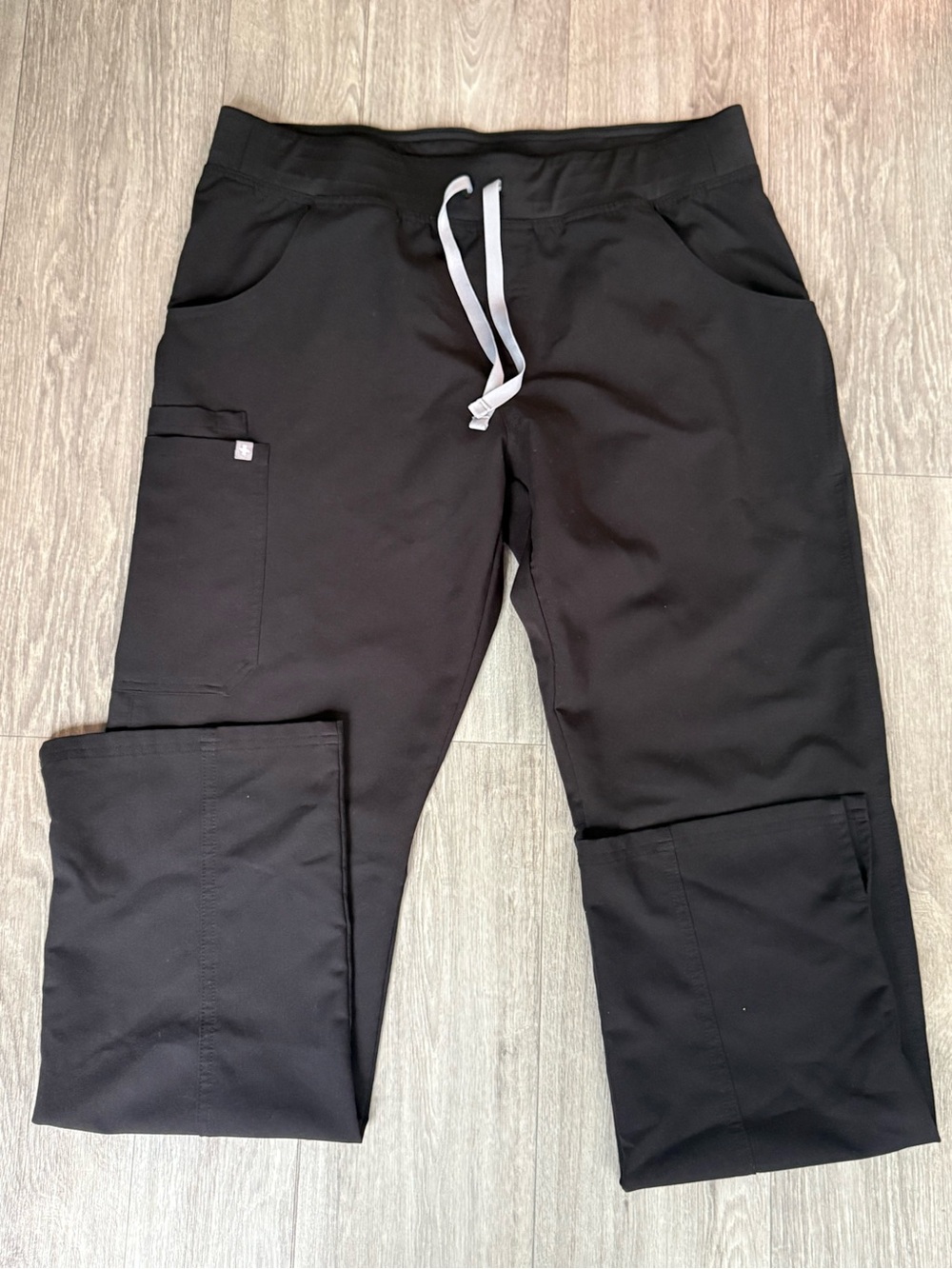 Figs Black Straight Leg with Grey Drawstring